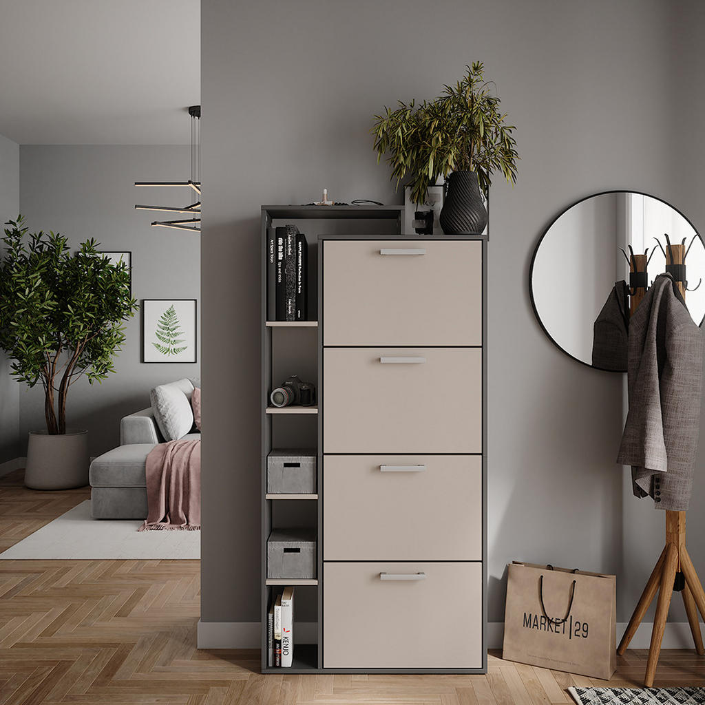 Thumbnail - Vicco Schuhkipper, Anthrazit, Greige, Holzwerkstoff, Rechteckig, 80x166.1x24.2 cm, Garderobe, Schuhaufbewahrung, Schuhki...