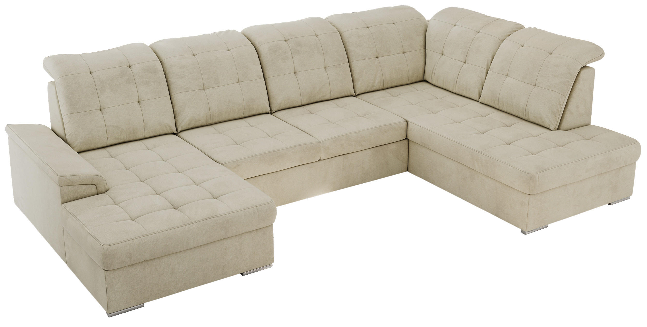 WOHNLANDSCHAFT MADRITO U - Beige Velorus - Rechts - Beige/Silberfarben, Textil/Metall (323/89/204cm) - MKS