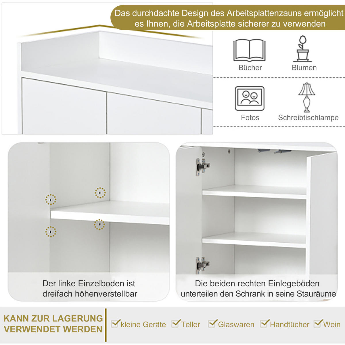 SIDEBOARD aus Spanplatte und MDF 120x30x80 cm Weiß mit 4 Türen und verstellbaren Einlegeböden - Weiß, Holzwerkstoff (120/80/30cm) - IVMEU