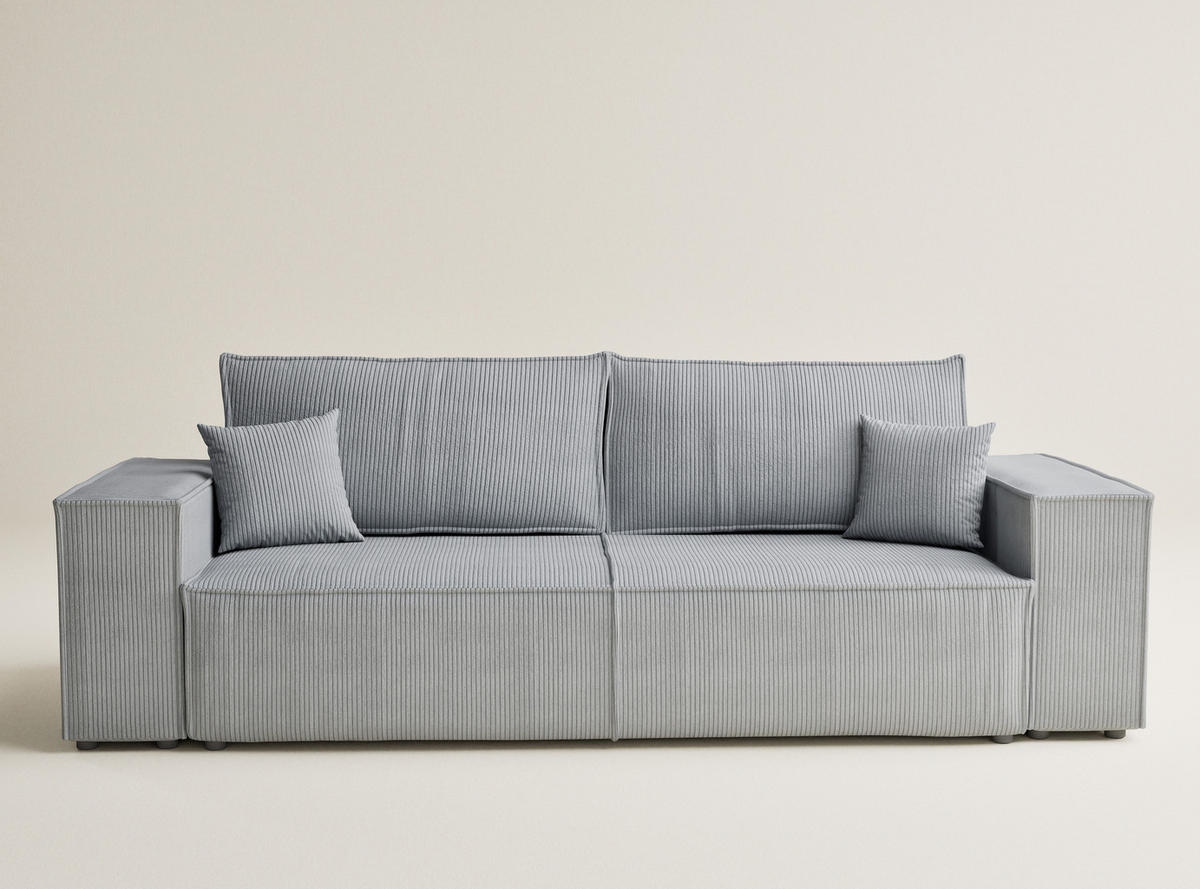 SOFA MIT SCHLAFFUNKTION Milos Hellgrau Samtstoff - Hellgrau/Schwarz, Holz/Holzwerkstoff (255/70/105cm) - Maison de Reve