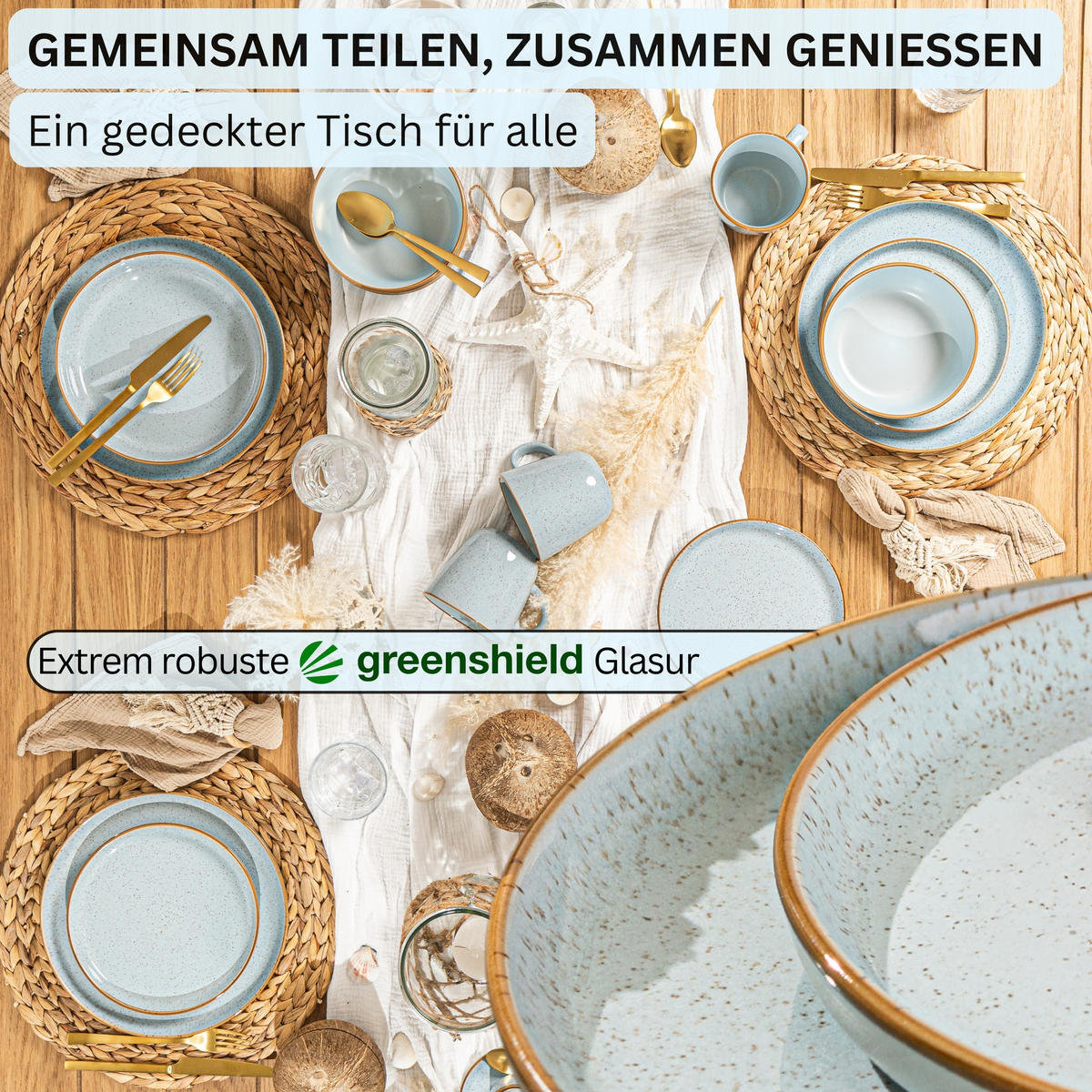 TAFELSERVICE RIO LAGUNE - 24-teilig aus Steingut - Blau, Stein (44/45/54cm) - Sänger
