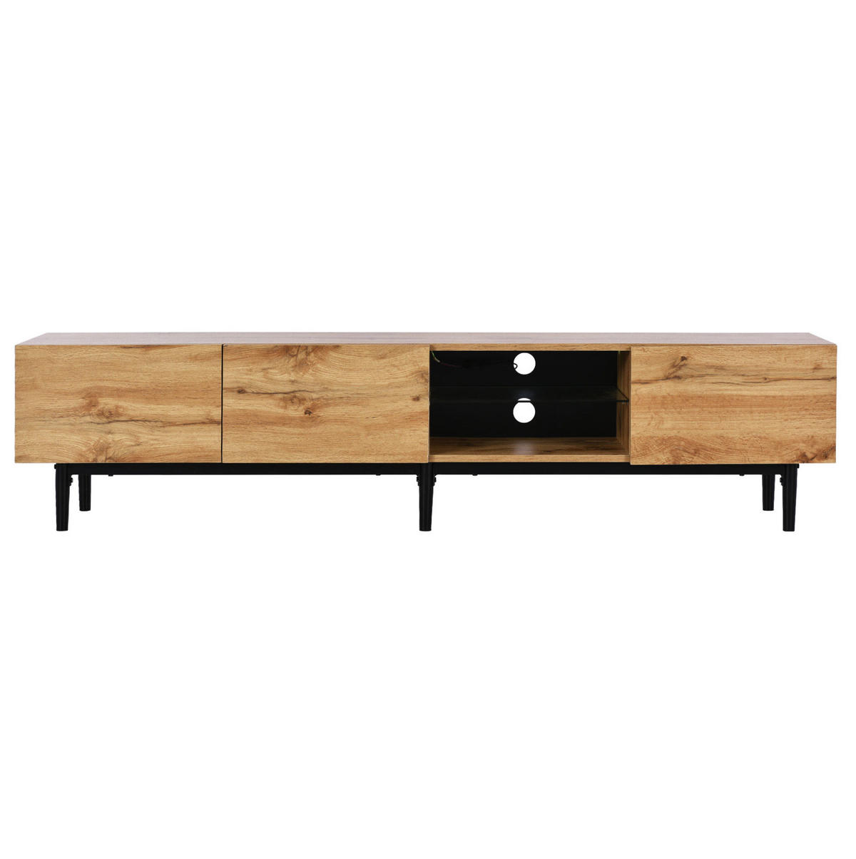 LOWBOARD 175/31/41 cm aus MDF mit LED-Beleuchtung Licht Eiche/Schwarz - Eichefarben, Holzwerkstoff (175/41/31cm) - Modenvie