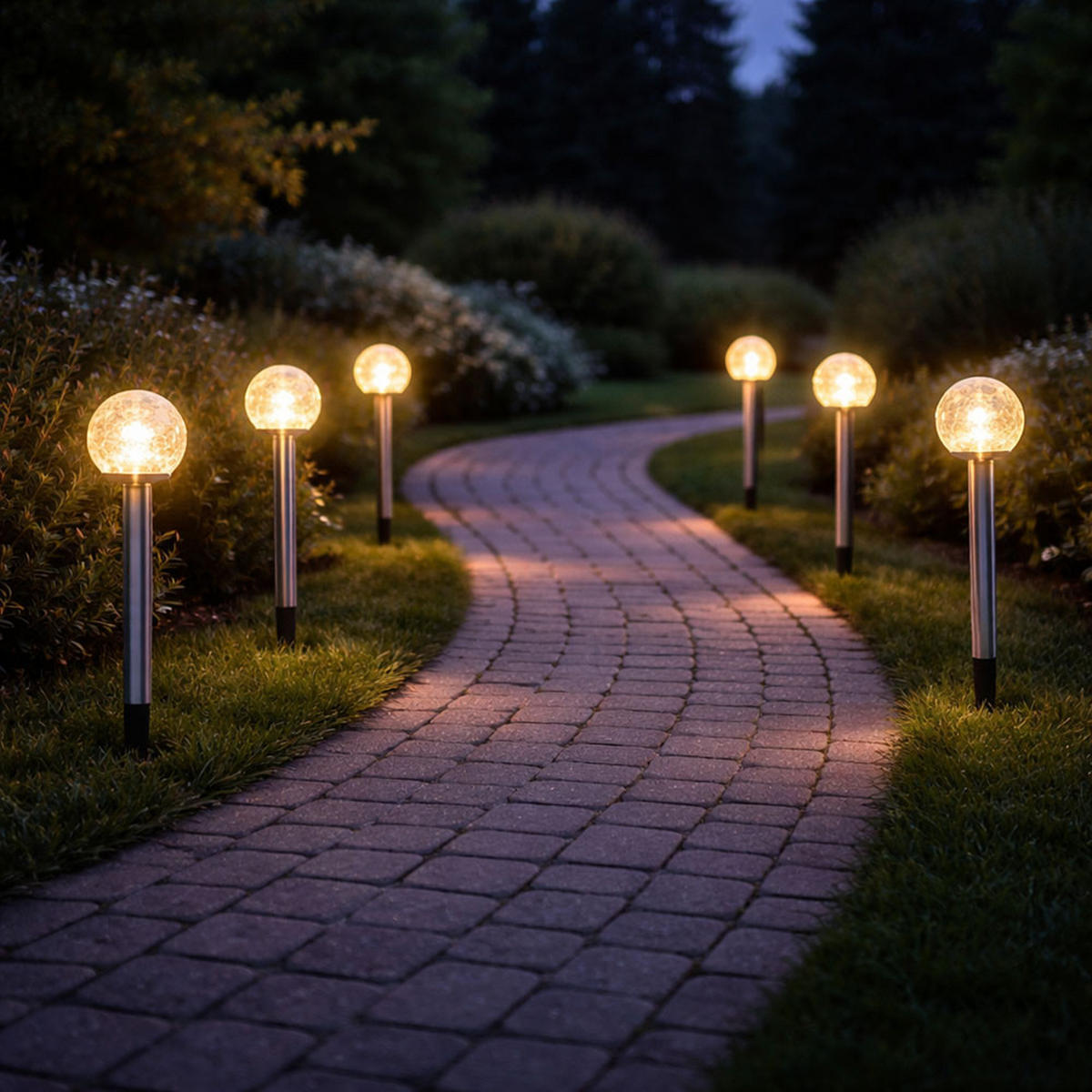 LED AUSSENLEUCHTE Glaskugel Silber 6er Set - Silberfarben, Glas (8/8/34.5cm)