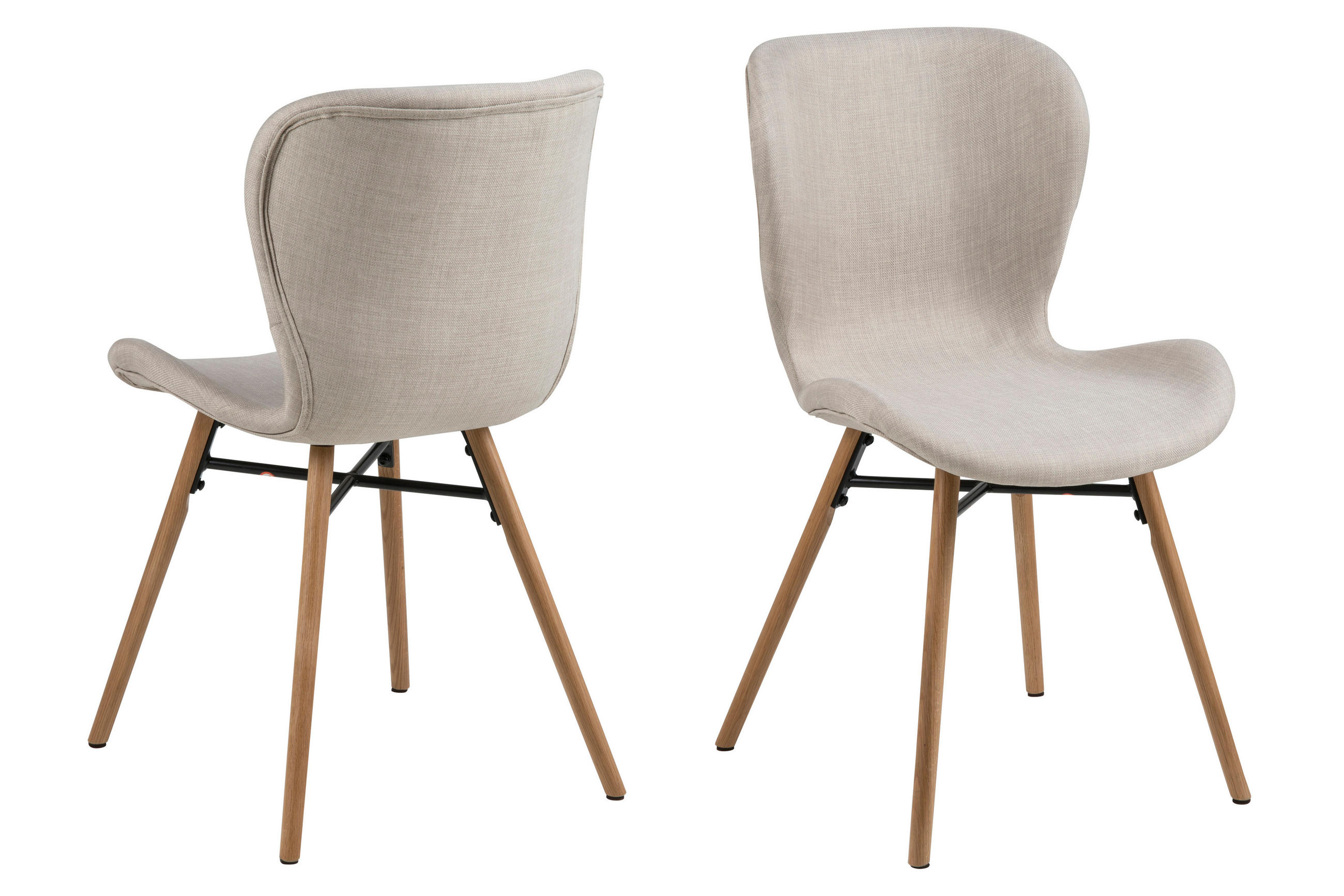 STUHL 2er-Set Stoff sandfarben und massive Beine aus Eiche - Beige, Holzwerkstoff (47/82/56cm) - ebuy24