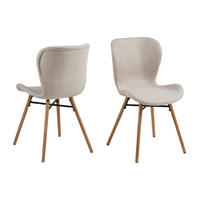 STUHL 2er-Set Stoff sandfarben und massive Beine aus Eiche - Beige, Holzwerkstoff (47/82/56cm) - ebuy24