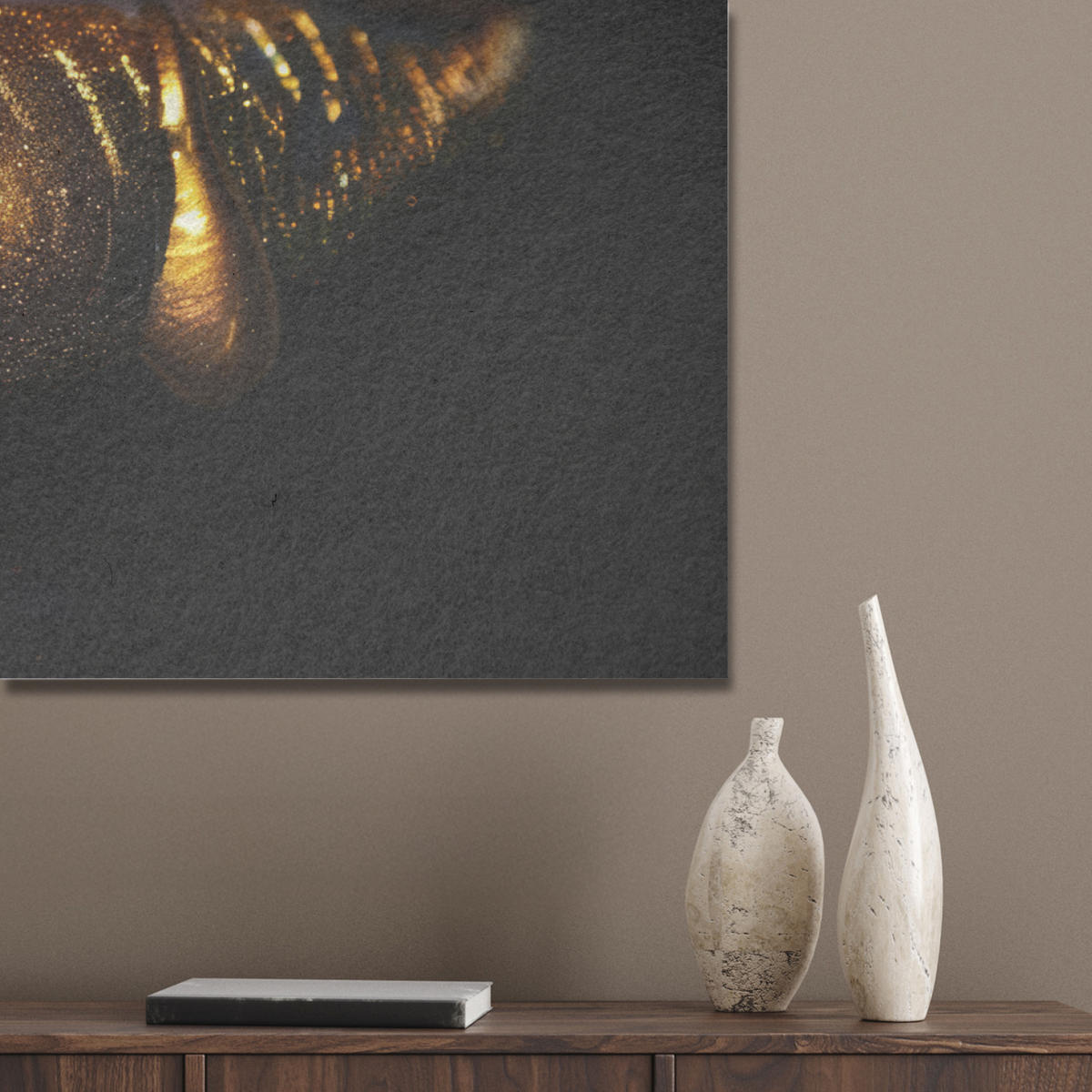 AKUSTIKPANEEL Frau - Porträt - Lippen - Gold - Schwarz 100x70 cm - Schwarz, Textil (100/0.9/70cm) - MuchoWow
