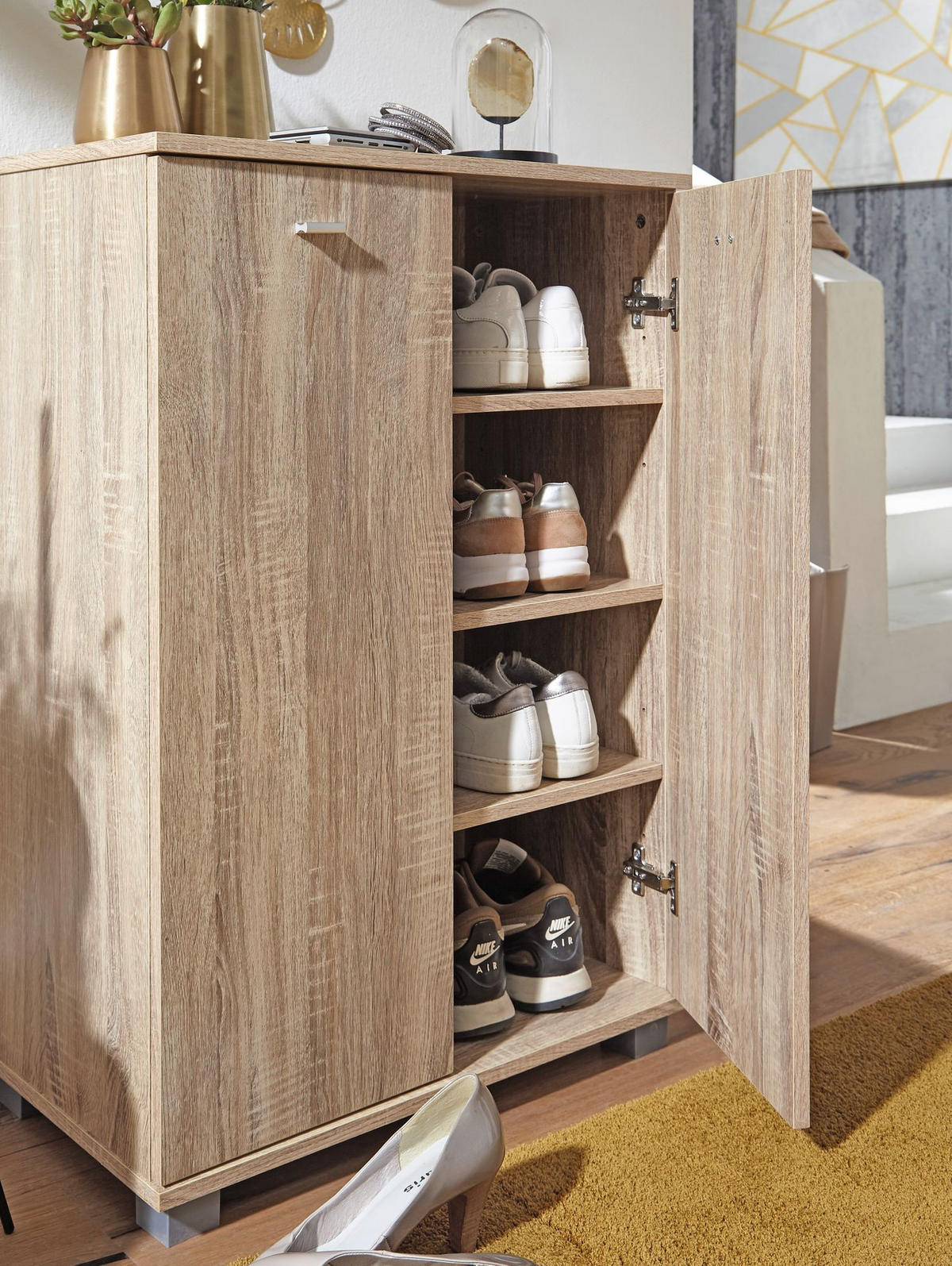 SCHUHSCHRANK Holz mit 2 Türen und 3 Einlegeböden, Beige 60x35x90 cm - Beige/Grau, Holz/Kunststoff (60/90/35cm) - KADIMA DESIGN