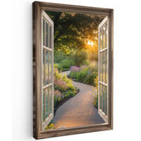 LEINWANDBILD Aussicht - Blumen - Natur - Sonne - Weg 80x120 cm - Hellgelb, Textil (80/120cm) - MuchoWow