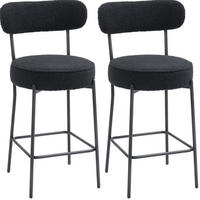 BARHOCKER 2er-Set mit Fleece-Bezug, gepolstertem Sitz und Fußstütze, Schwarz - Schwarz, Metall (49/95/52cm) - MIVRAY