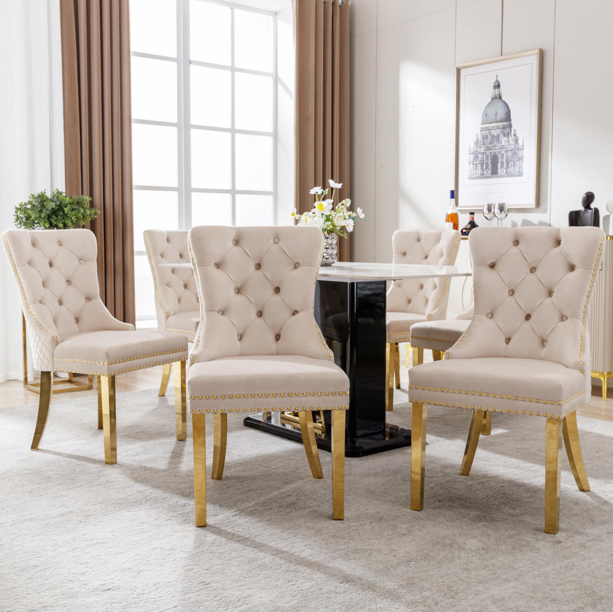 ESSZIMMERSTUHL Samt mit Edelstahlbeinen 50,5 x 45 x 95 cm Beige - Beige, Metall (45/95/50.6cm) - Meubliv