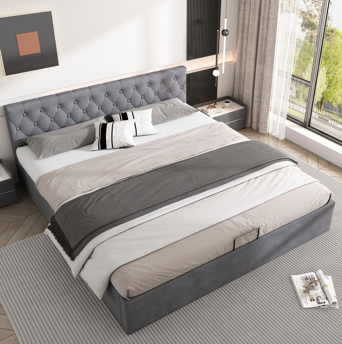 POLSTERBETT mit Stauraum 180x200 cm Samt Grau - Grau, Metall (180/200cm) - Meubliv