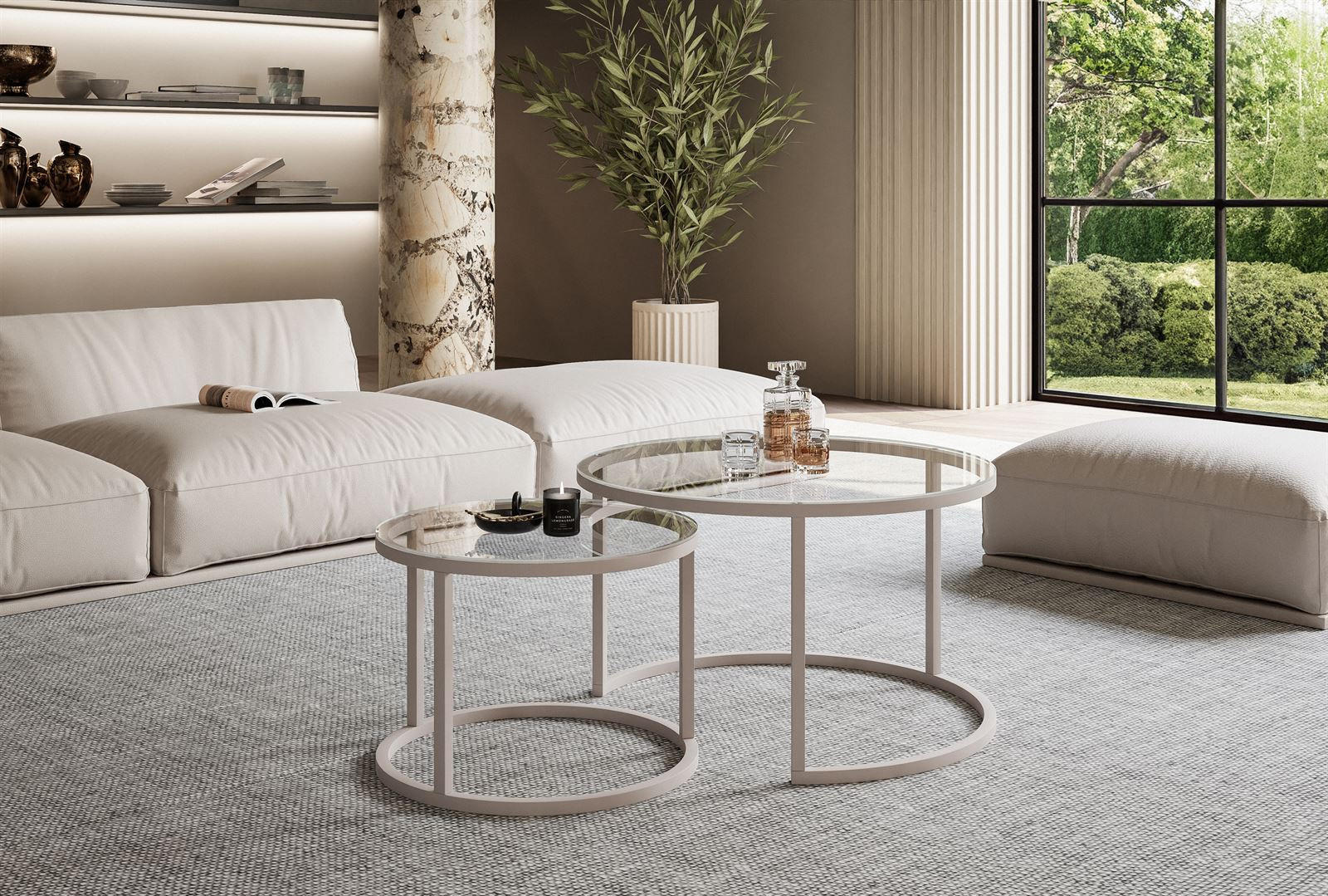 COUCHTISCH CIRI 2-in-1 GLAS KASCHMIR - Kaschmir, Glas (70/70/47cm) - Lookway