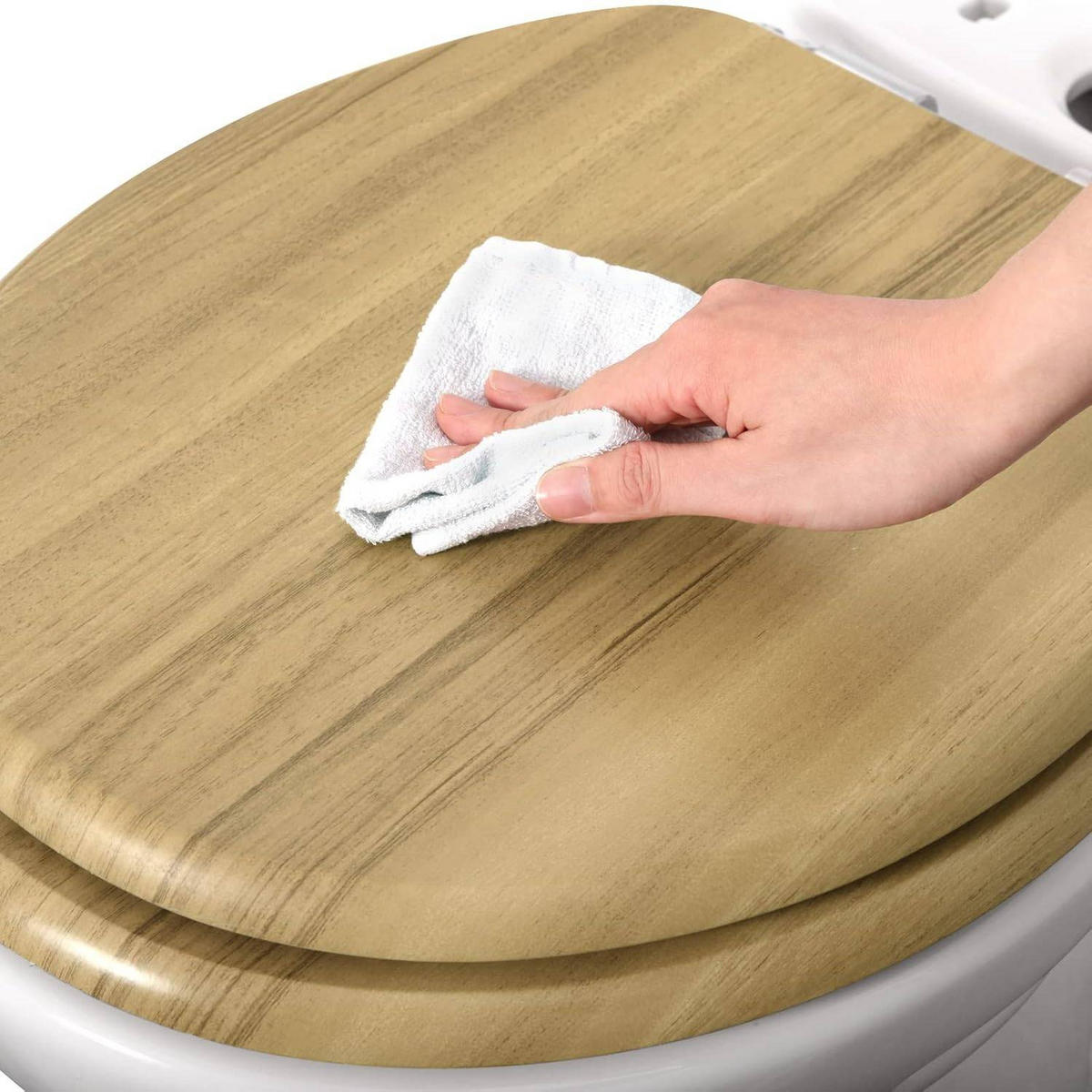 WC SITZ mit Absenkautomatik, MDF Holzkern,Oval - Hellbraun, Holzwerkstoff (37/2.5/43cm) - Woltu