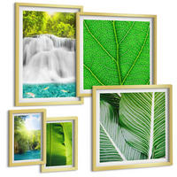 BILDER SET 5er Set - 50x50 cm & 20x30 cm & 40x60 cm Goldrahmen - Nahaufnahme von tropischen Blättern - Goldfarben, Kunststoff (40/60cm) - TULUP