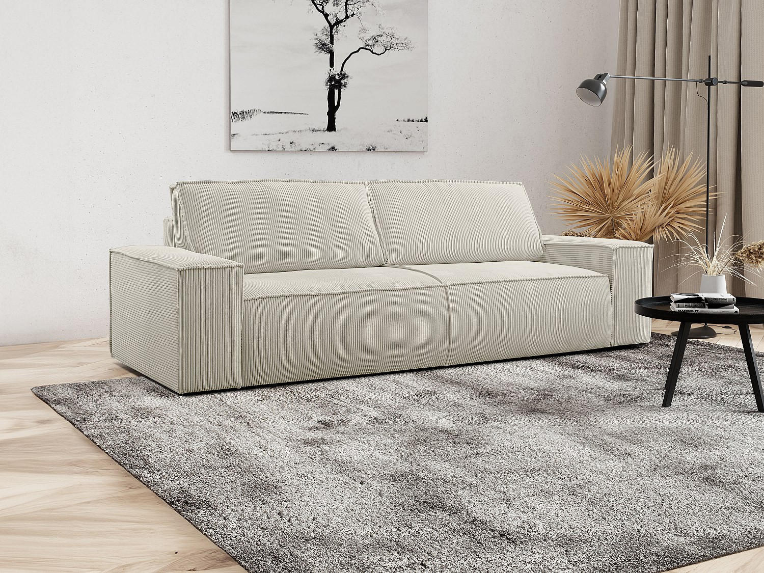 Thumbnail - Vente-Unique Schlafsofa, Beige, Textil, Uni, 4-Sitzer, 257x85x102 cm, Wohnzimmer, Sofas & Couches, Schlafsofas