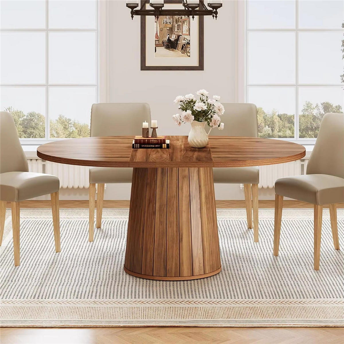 ESSTISCH oval 140/100/76 cm Zylindrischer Sockel 6 Personen - Braun, Holz (100/140/76cm) - Coonoor