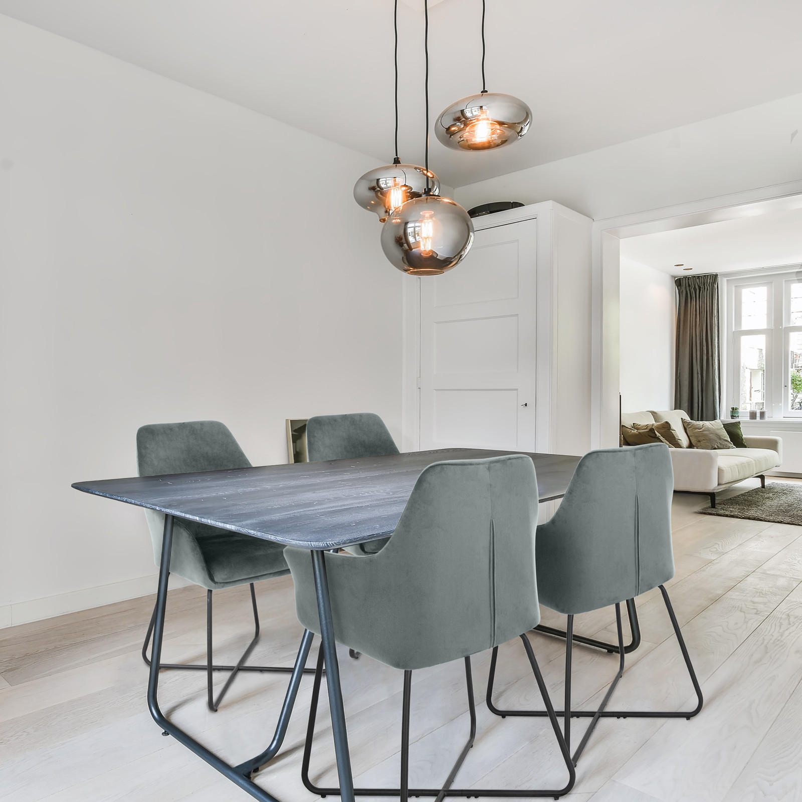 LOUNGESESSEL JOSIE Dining Samt 2er Set Grau - Hellgrau/Schwarz, Textil/Metall (59/88/58cm) - SVITA