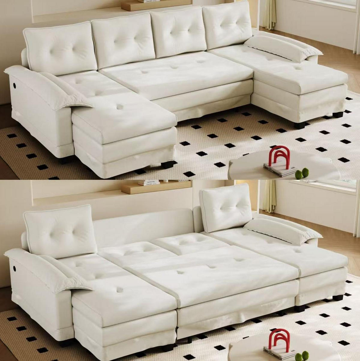 SOFA-BETT U-Form mit USB und Schlaffunktion 278 cm Chenille Beige - Beige, Textil (127/87/278cm) - Meubliv