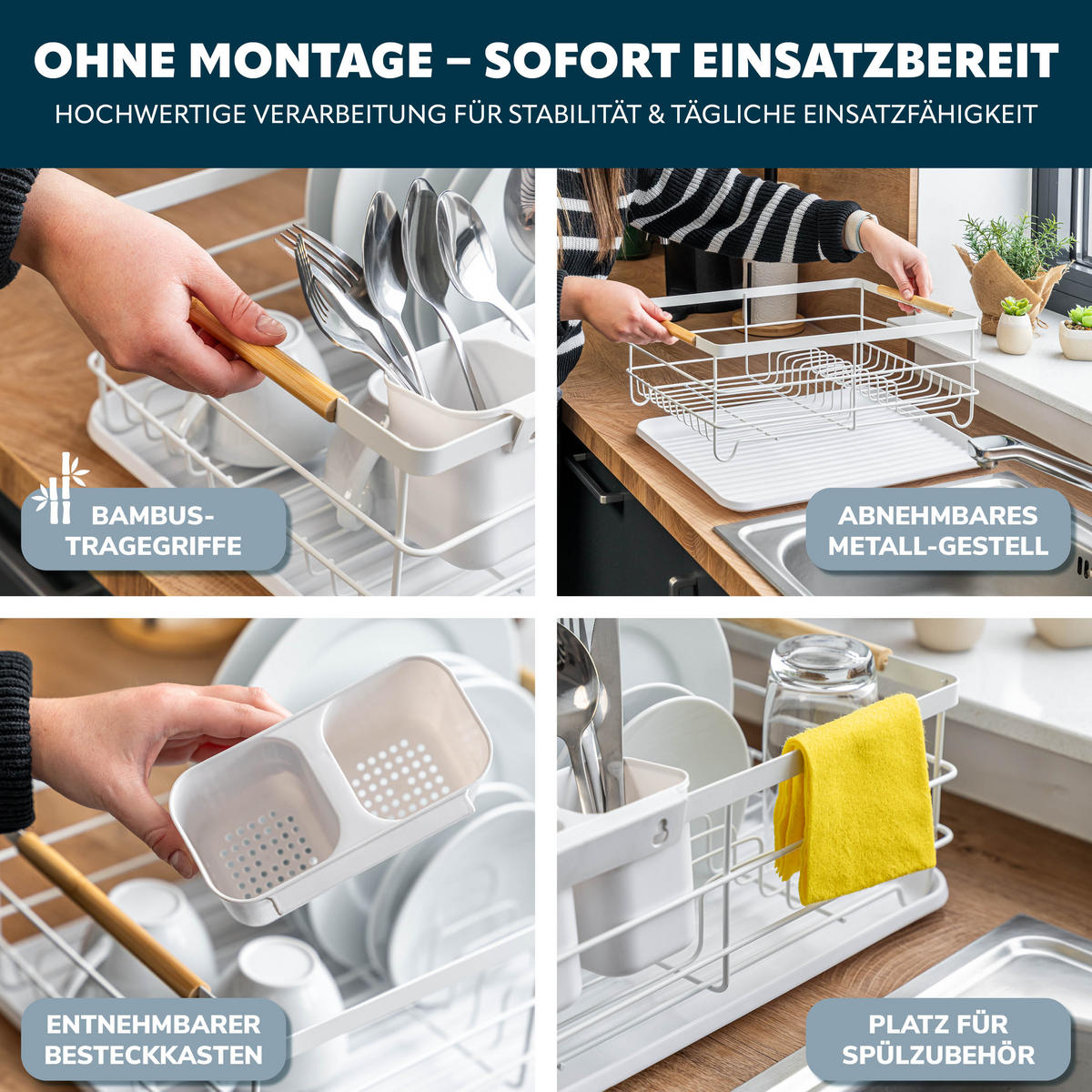 ABTROPFGESTELL mit Besteckfach und Wanne - Weiß, Metall (43/15.5/32cm) - eluno