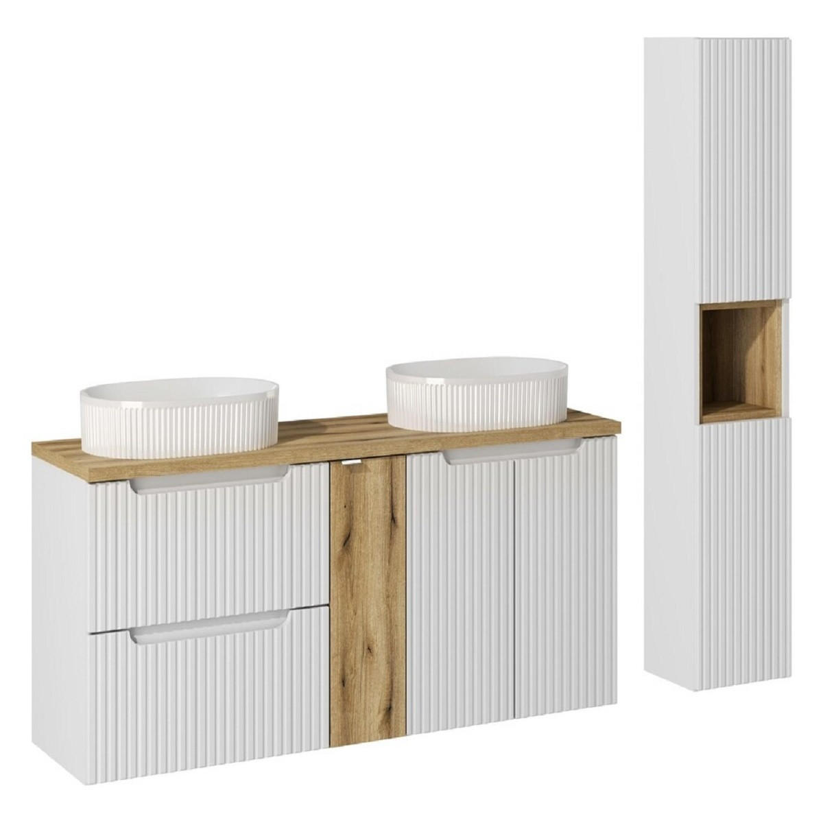 BADMÖBEL-SET 8Teile - Nova White N BM29 in Weiß / Coast Evoke Eiche - Weiß/Eiche Artisan, Holz (140/140/40cm)