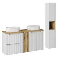 BADMÖBEL-SET 8Teile - Nova White N BM29 in Weiß / Coast Evoke Eiche - Weiß/Eiche Artisan, Holz (140/140/40cm)