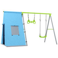 3 in 1 Schaukelgestell Schaukelgerüst mit Spielzelt, Schaukel und Turnringe - Grün, Metall (180/283cm) - AIYAPLAY