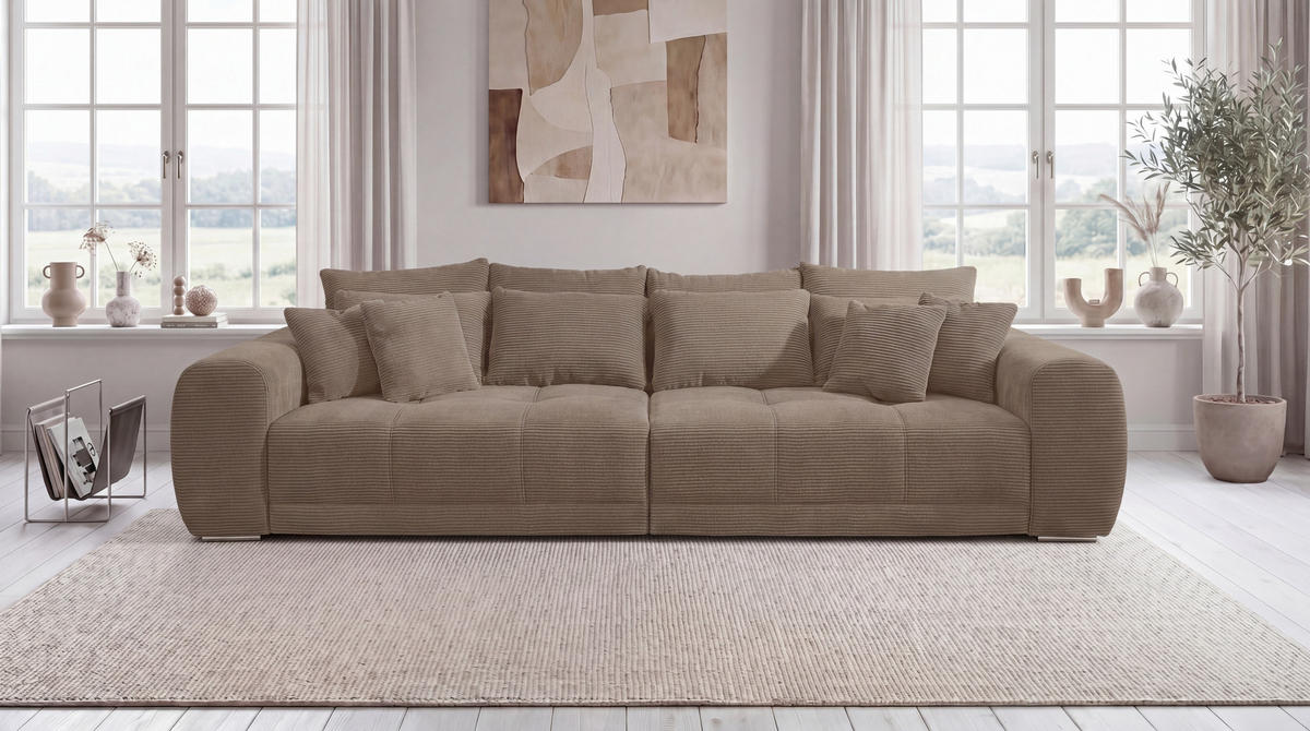BIG-SOFA Federkern B306/T134/H86 cm, Liegefläche 120x240 cm, Cord Braun Taupe / 15174 - Chromfarben/Braun, Textil/Metall (306/86/134cm) - luma-home