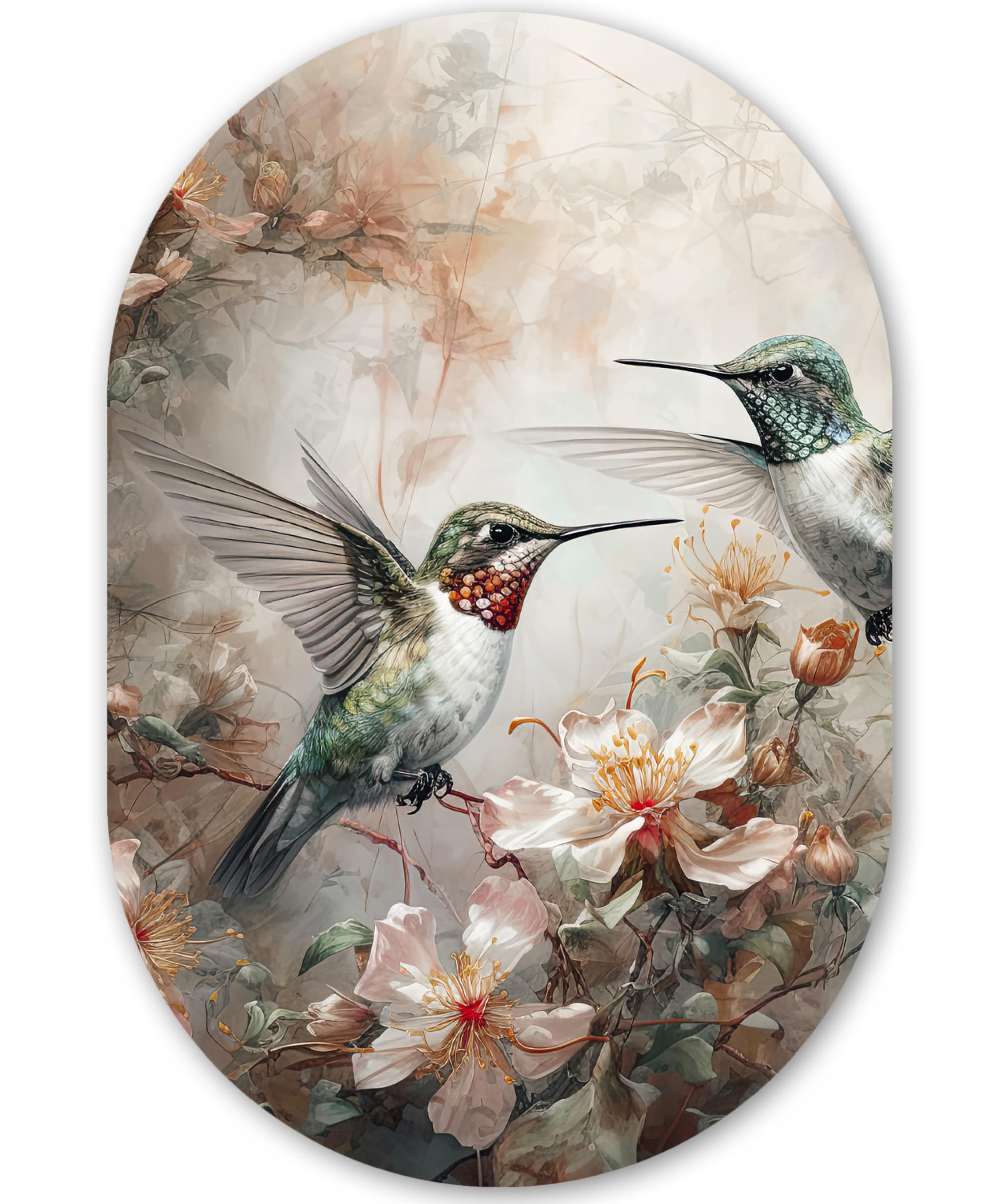 WANDBILD Kolibri - Vögel - Blumen - Pflanzen 60x90 cm - Hellgrün, Kunststoff (60/90cm) - MuchoWow