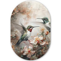 WANDBILD Kolibri - Vögel - Blumen - Pflanzen 80x120 cm - Hellgrün, Kunststoff (80/120cm) - MuchoWow
