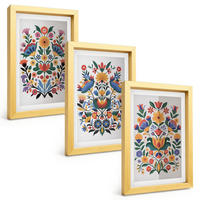BILDER SET 3er Set - 20x30 cm Goldrahmen - Blumenmuster in intensiven Farben - Goldfarben, Kunststoff (20/30cm) - TULUP