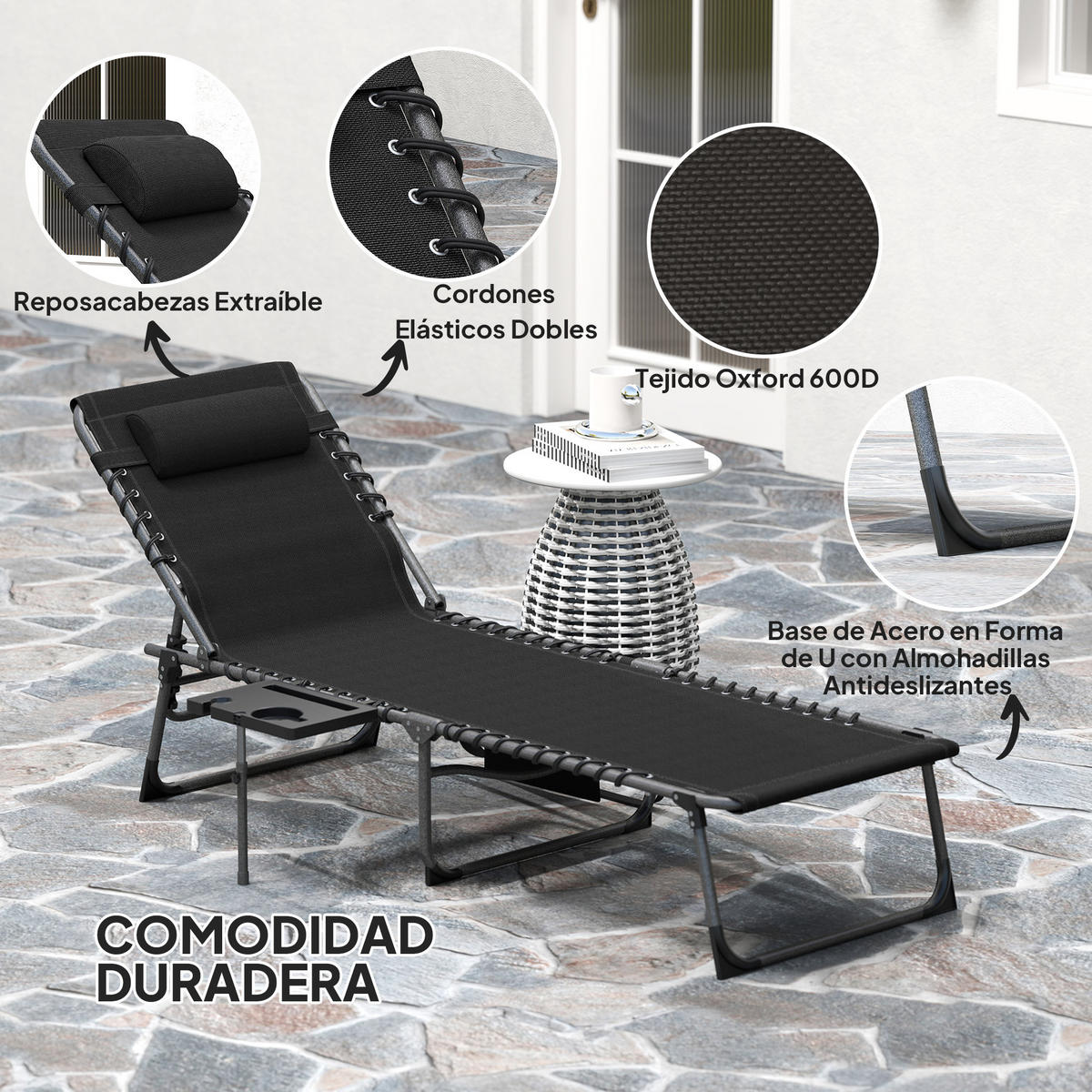 SUNLIGHT Relaxsessel mit Tablett, Stahlrahmen, klappbar, schwarz - Schwarz, Metall (60/31/190cm) - Vallsero