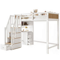 ETAGENBETT 90/200 cm Weiß/Natur mit Schreibtisch und Stauraumtreppe ohne Matratze - Weiß, Holz (90/200cm) - MIVRAY
