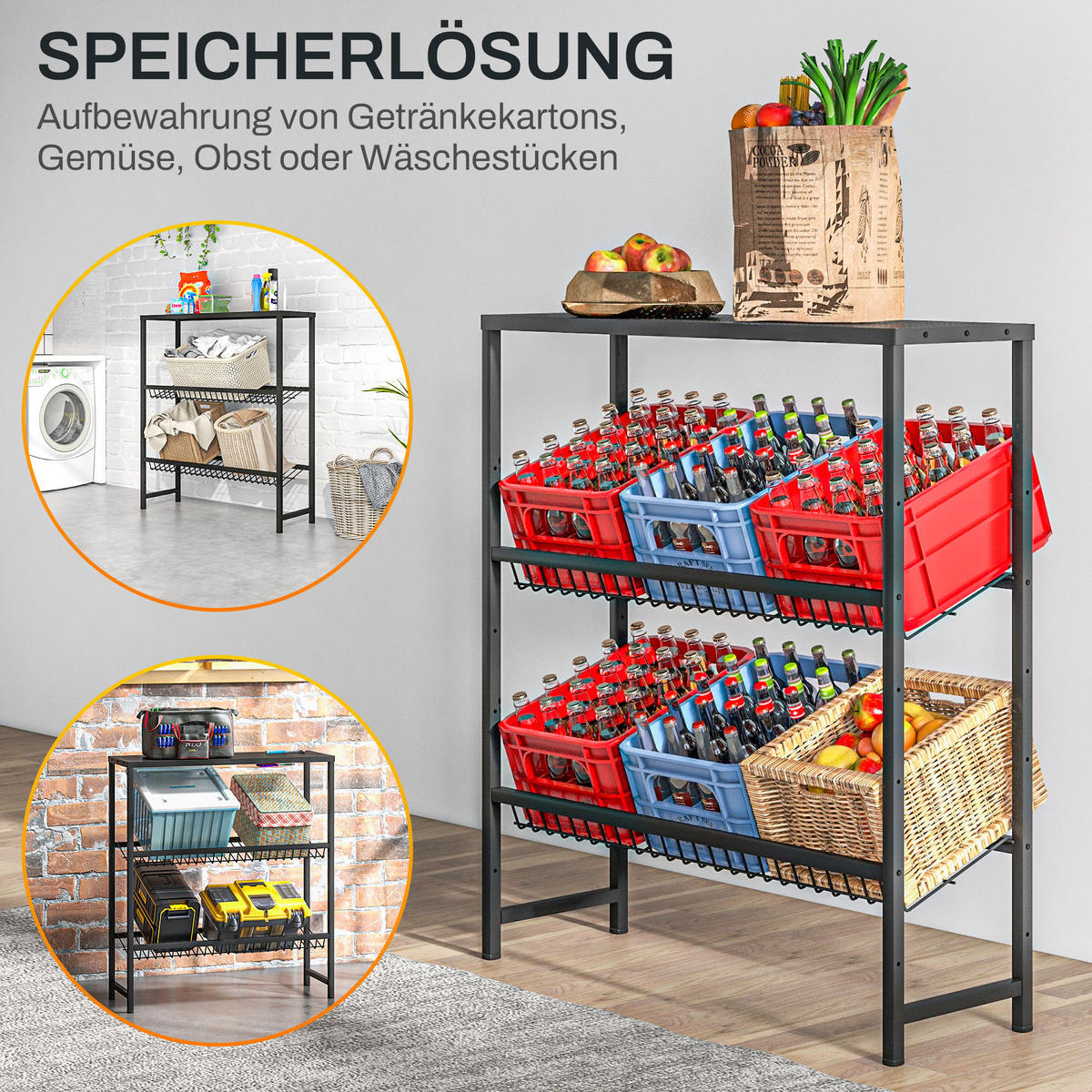 GETRÄNKEKISTENREGAL für 6 Kisten, Getränkeregal mit Verstellbar Regalhöhe - Schwarz, Metall (33/113.5/103cm) - HOMCOM