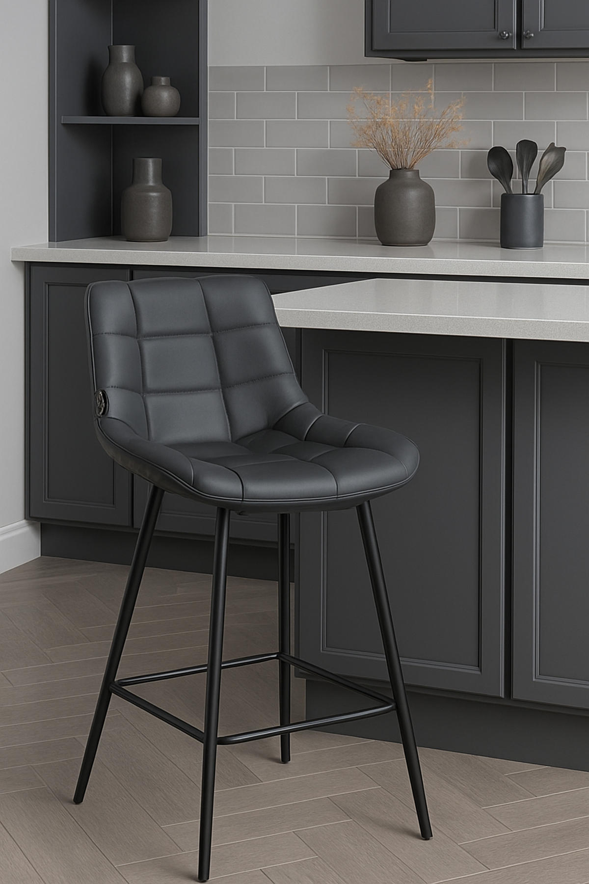 BARHOCKER Welton Schwenkbar Kunstleder grau - Schwarz/Grau, Kunststoff/Metall (49/105/56cm) - TPFLiving