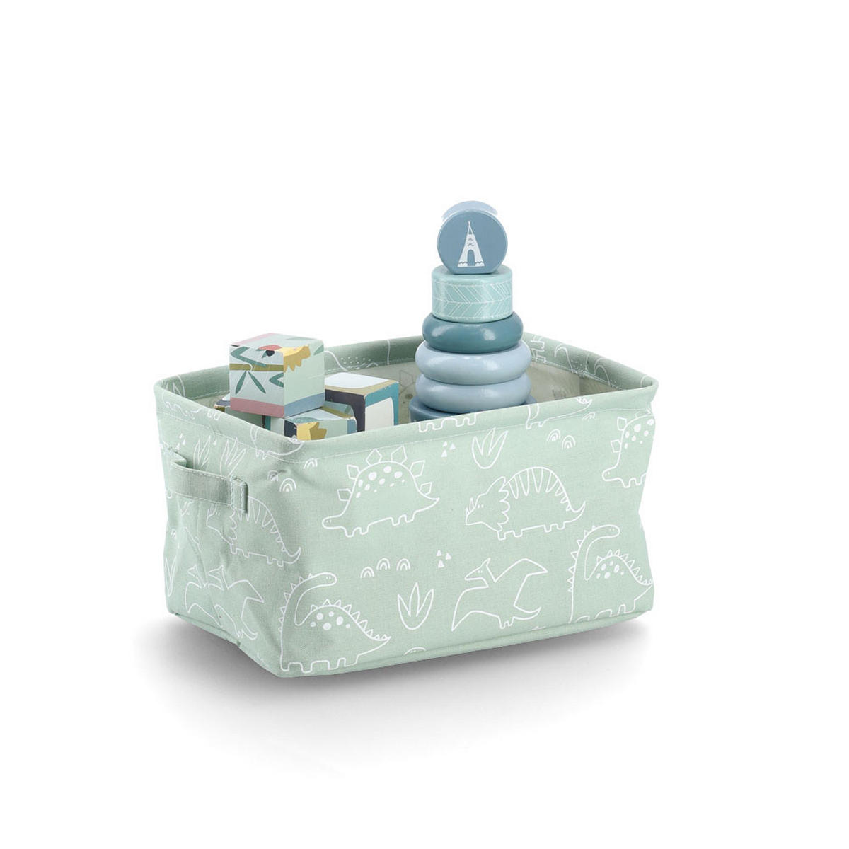 AUFBEWAHRUNGSKORB Dino - Canvas, Mint / Weiß - Salbeigrün, Textil (21/28cm) - Zeller Present