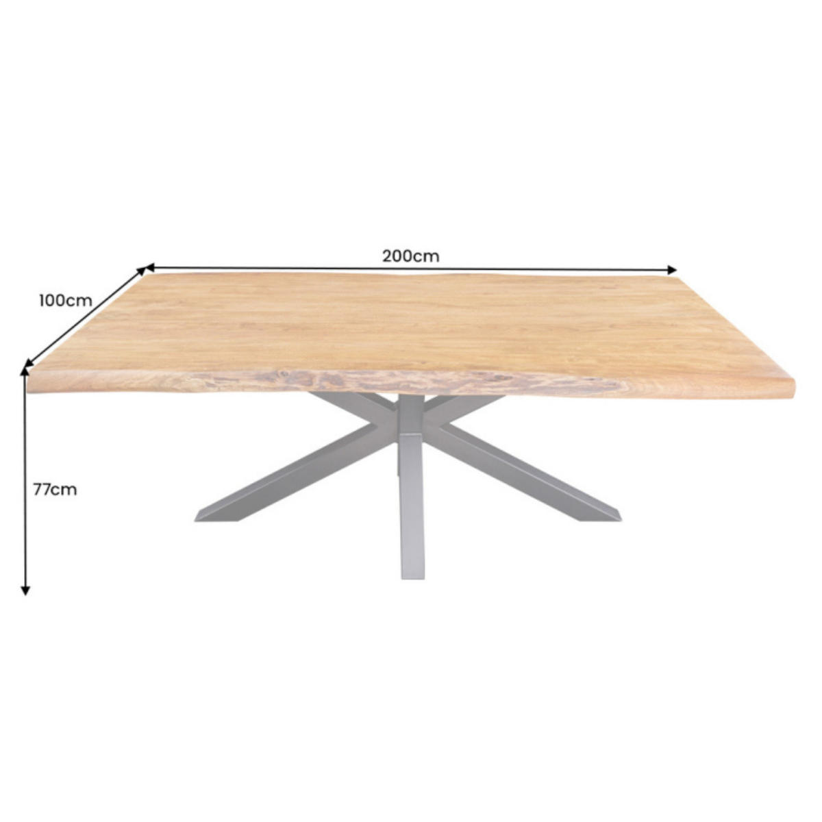 ESSTISCH MAMMUT Akazie 200cm - Schwarz/Braun, Holz/Metall (100/200/77cm) - riess-ambiente