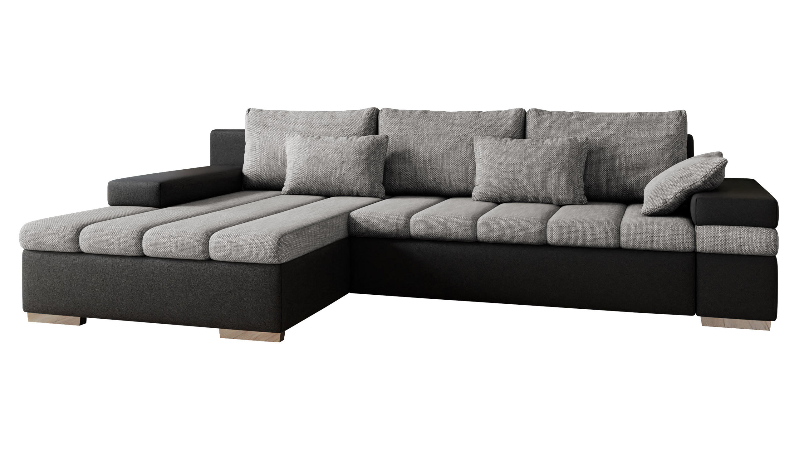 ECKSOFA Bangkok, Seite: Links - Silberfarben/Hellgrau, Holz/Textil (310/175cm) - MIRJAN24