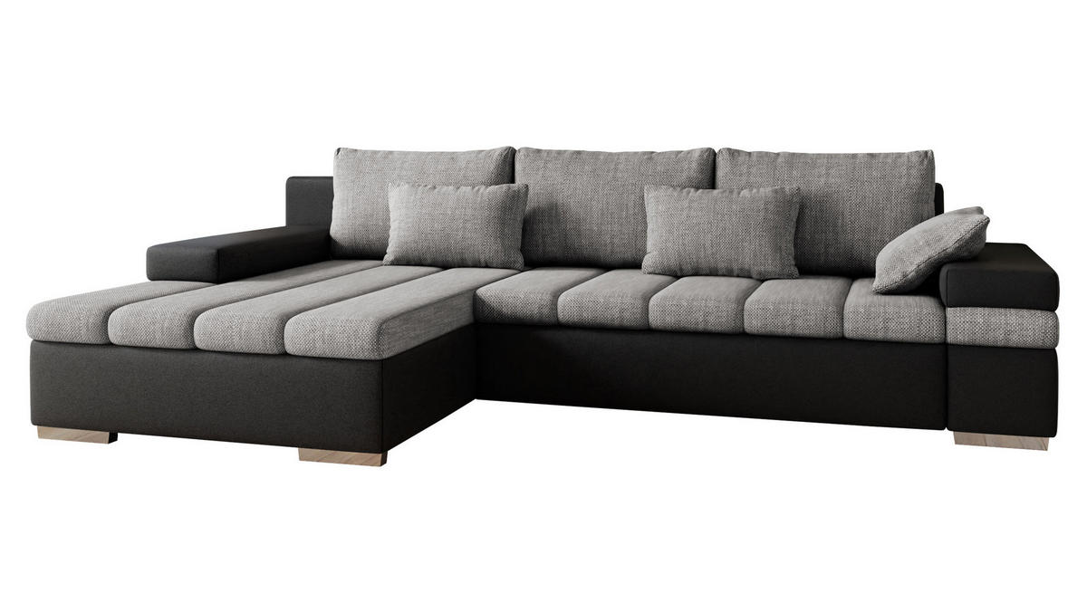 ECKSOFA Bangkok, Seite: Links - Silberfarben/Hellgrau, Holz/Textil (310/175cm) - MIRJAN24