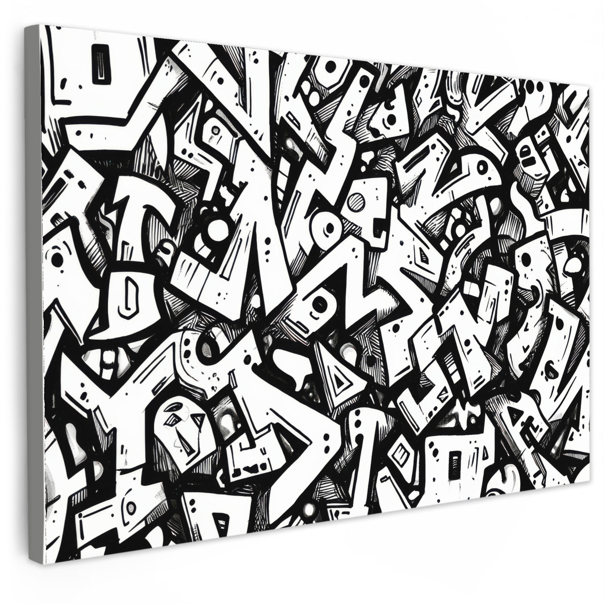 MuchoWow OBRAZ NA PLÁTNĚ Tvary - písmena - graffiti - černá 120x80 cm