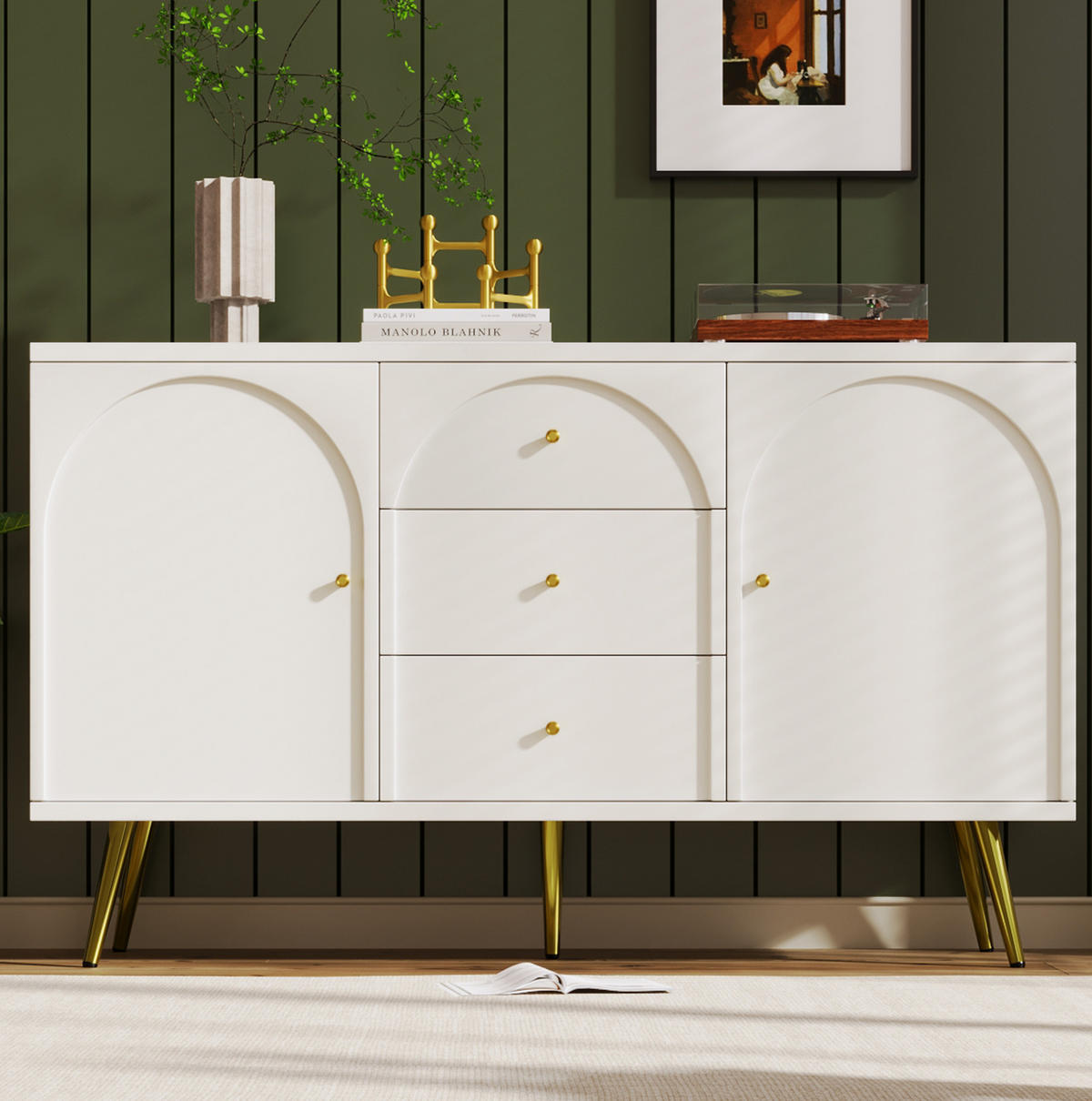 KOMMODE 140/84/40 cm Creme-Weiß aus Holz und Metall mit verstellbarem Fachboden - Weiß, Holz (84/40/140cm) - OKMYHOME