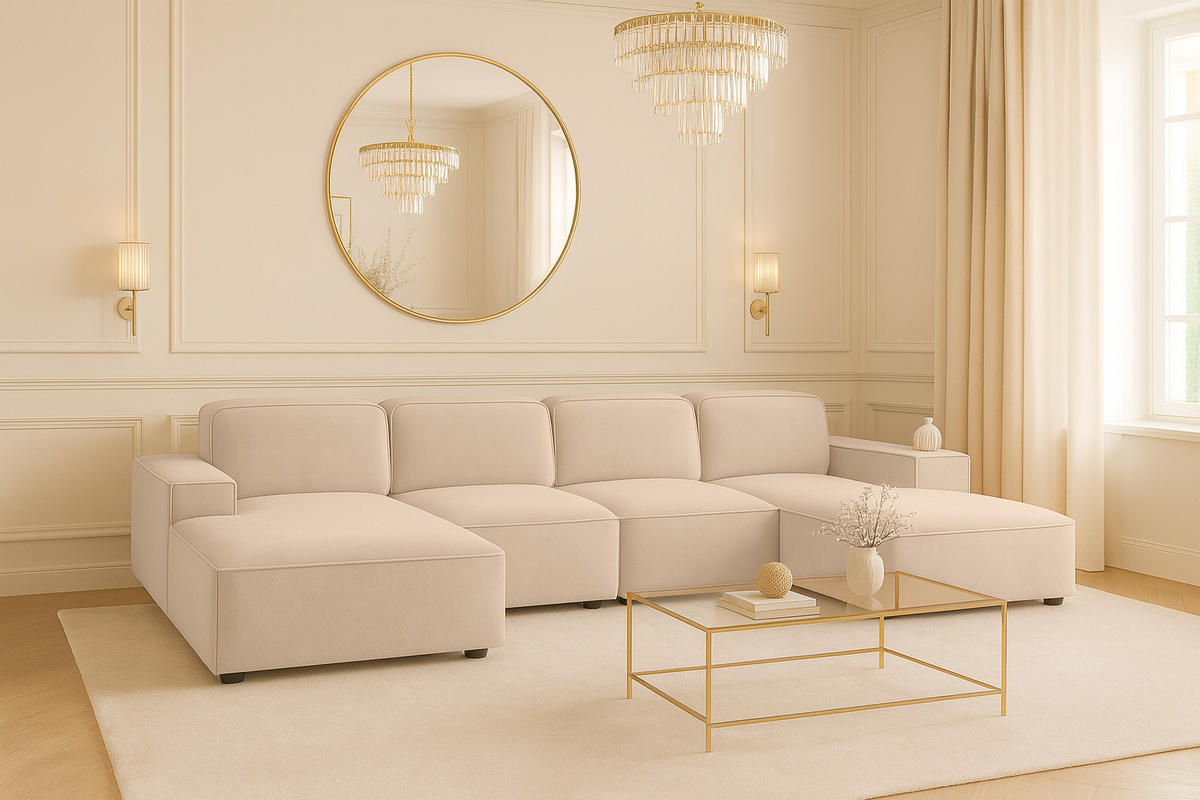 ECKSOFA Cursal U-Form, Stoff Salvador, Beige - Beige, Holz (364/166cm) - Kaiser Möbel