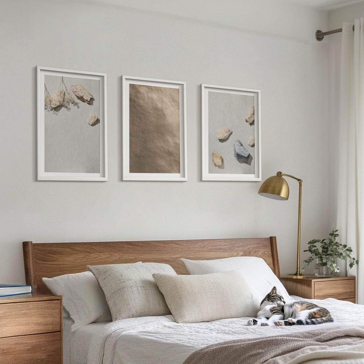 WANDBILDER 3er-Set - 40x60 cm Weißer Rahmen - Steine Strand natürliche Strukturen - Weiß, Kunststoff (40/60cm) - ArtPrintCave
