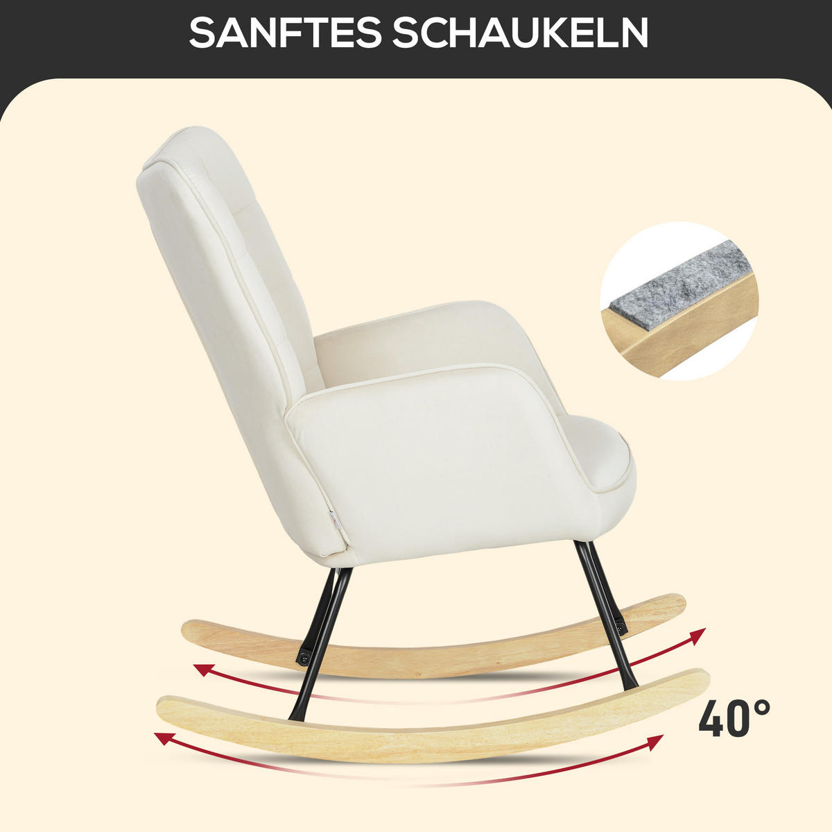 SCHAUKELSTUHL 71/98/101 cm mit Samtoptik und hoher Rückenlehne, bis 120 kg - Beige, Textil (98/101/71cm) - BEAOK