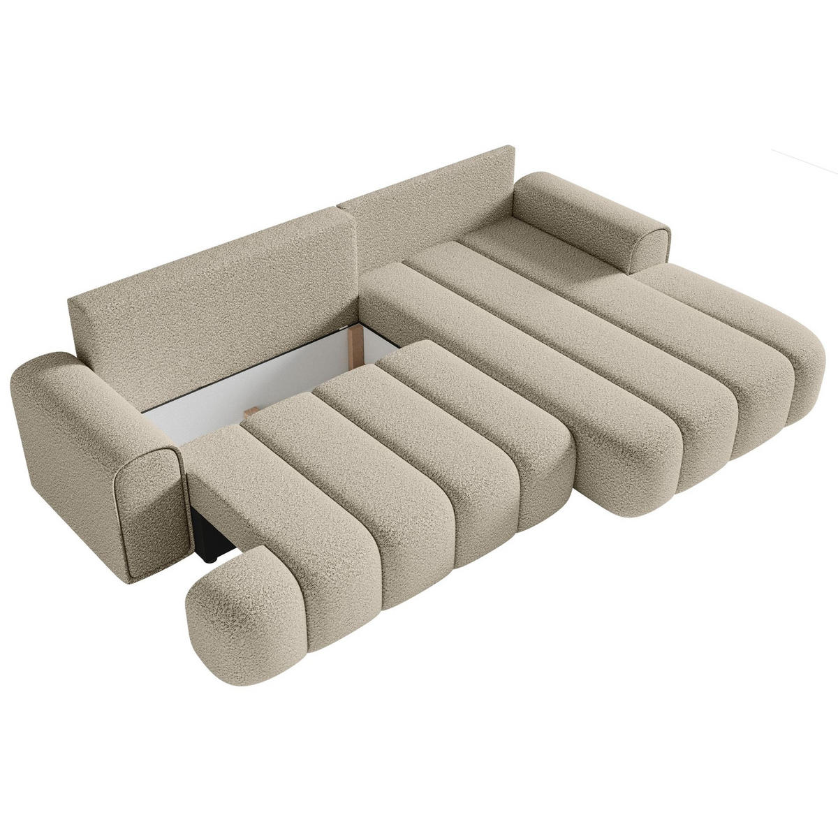 ECKSOFA Dandelino Hellbeige mit Bouclé-Bezug, rechts - Ecru/Schwarz, Kunststoff/Textil (275/168cm) - Selsey