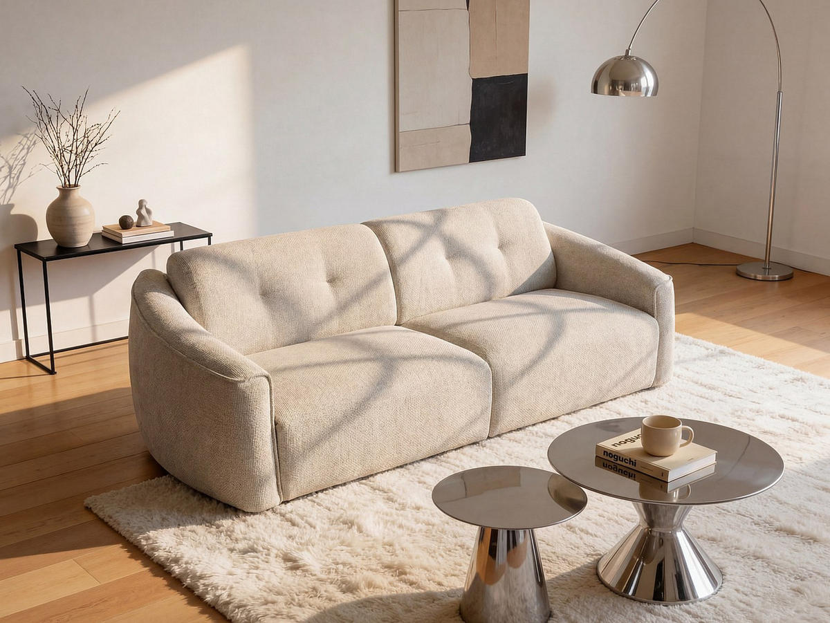 4-SITZER Schlafsofa mit Schnellverstellung aus strukturiertem Beige-Stoff - Liegefläche 160 cm - 13 cm Memoryschaum-Matratze ASUFA - Beige, Textil (228/80/100cm) - Vente-Unique