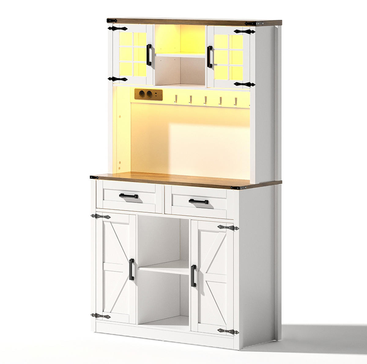 BARSCHRANK aus MDF 100x40x172 cm Braun/Weiß mit LED-Beleuchtung, Steckdosen, USB- und Typ-C-Anschluss - Weiß/Braun, Holzwerkstoff (100/172/40cm) - IVMEU
