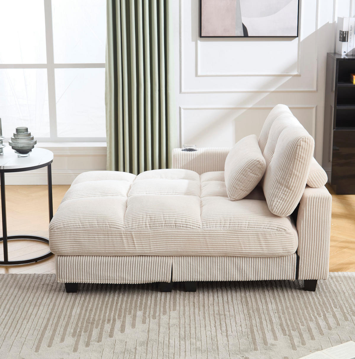 SESSEL mit USB und Getränkehaltern 140 x 112 x 81 cm Cord Beige - Beige, Holz (112/81/140cm) - Meubliv