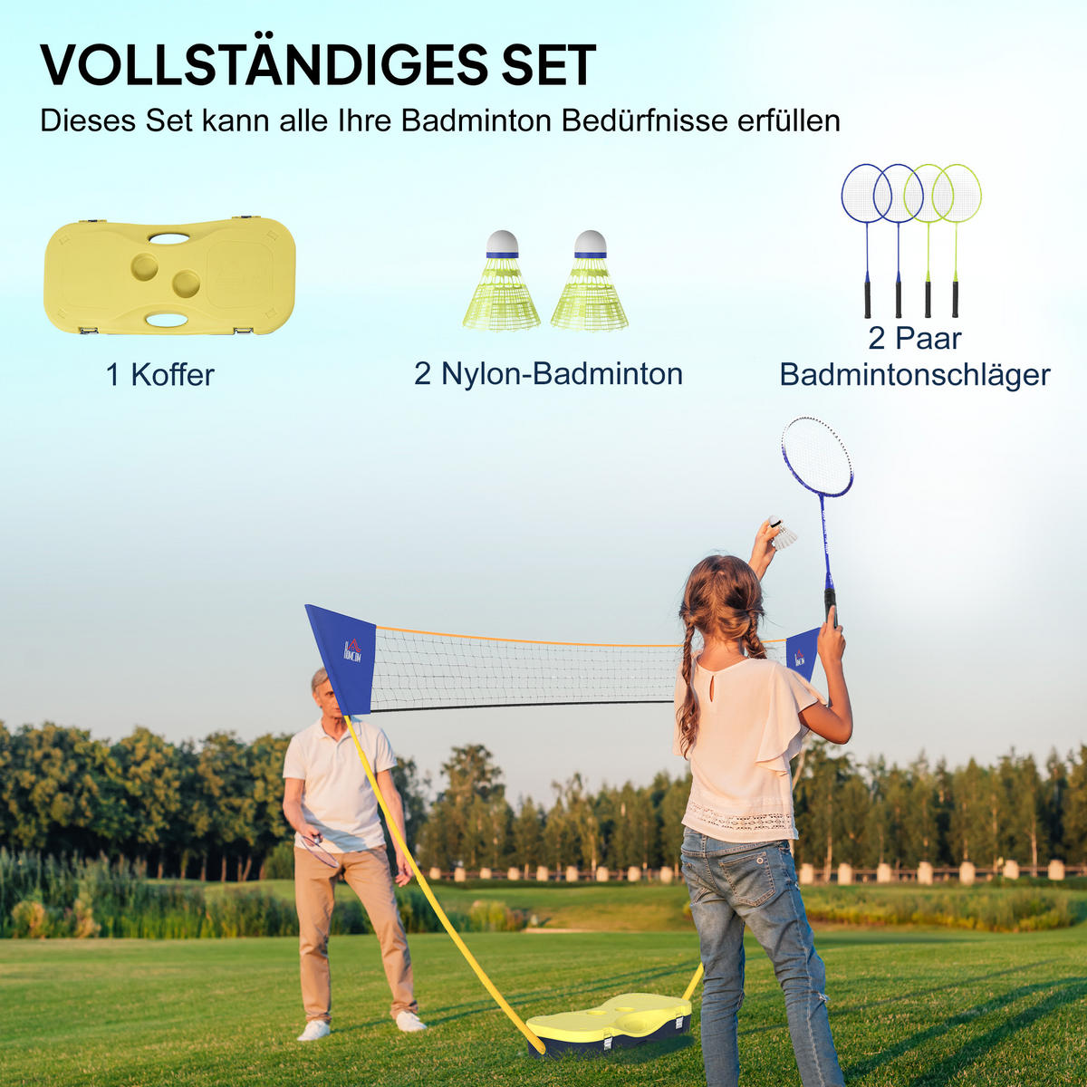 BADMINTONOVÁ SÍŤ, plast, žlutá/modrá, 286L x 33B x 157H cm - žlutá, plast (33/286cm) - HOMCOM