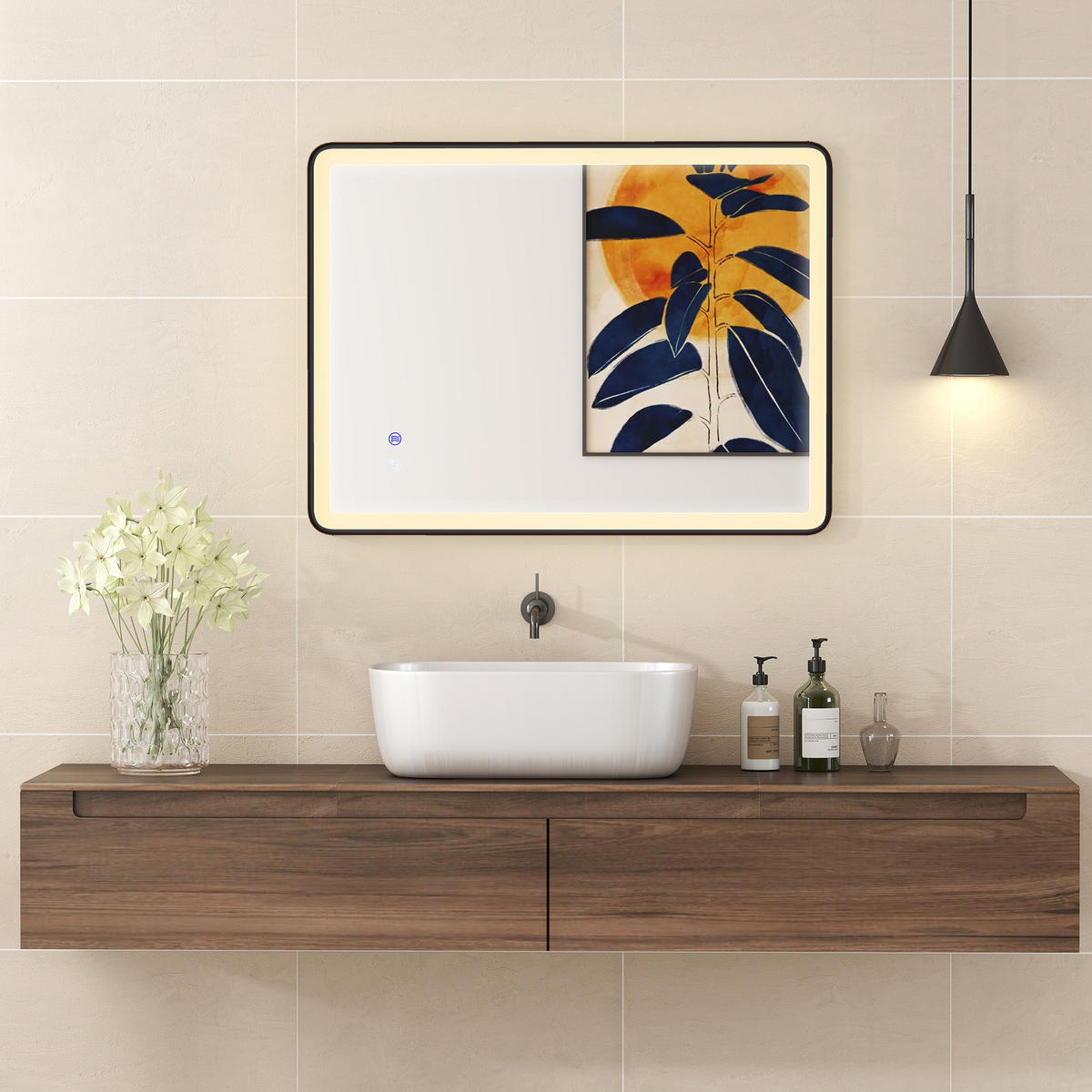 BADEZIMMERSPIEGEL mit LED DE-09296 Schwarz - Schwarz, Glas (5/60/80cm) - ComfortXL