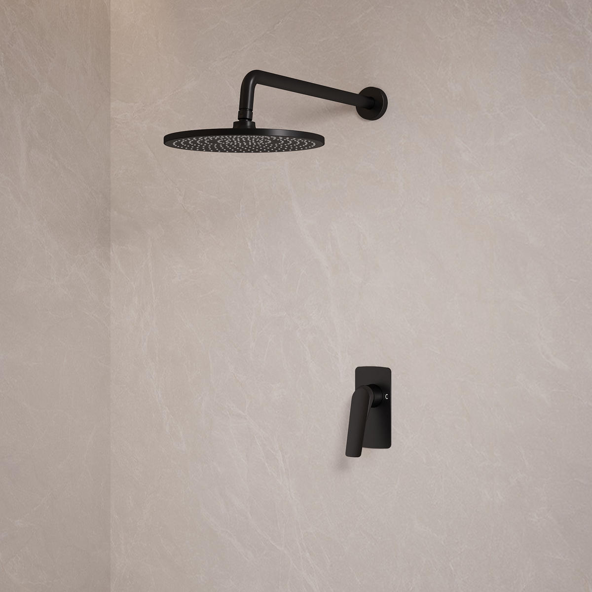 DUSCHARMATUR SFS-1285 Schwarz Matt, Unterputz, 253-mm-Regendusche, 400-mm-Brausearm, Einhebel, Messing, Einbautiefe 45-58 mm - Schwarz, Metall (25.3/15/40cm) - Everstein